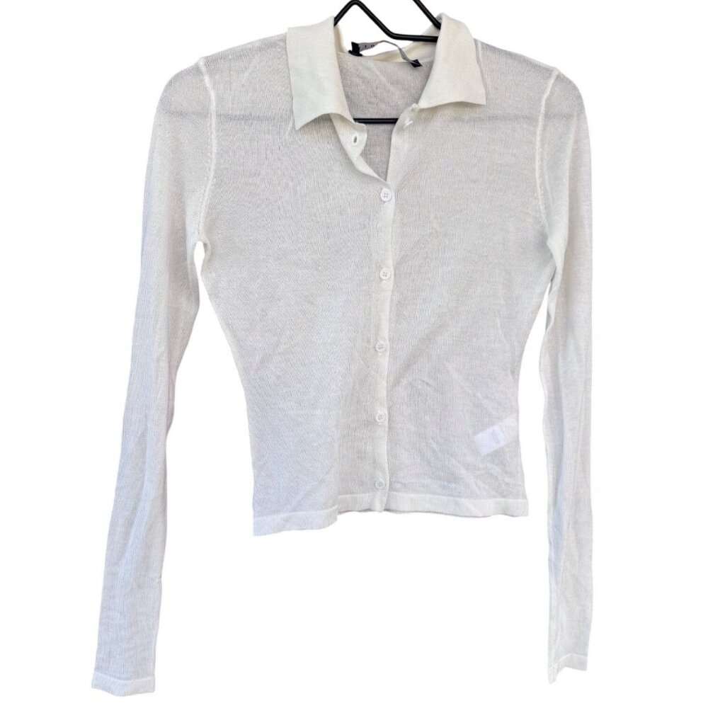 Lioness White Sheer Long Sleeve Button-Up Collared Cardigan XS Lightweight Visco